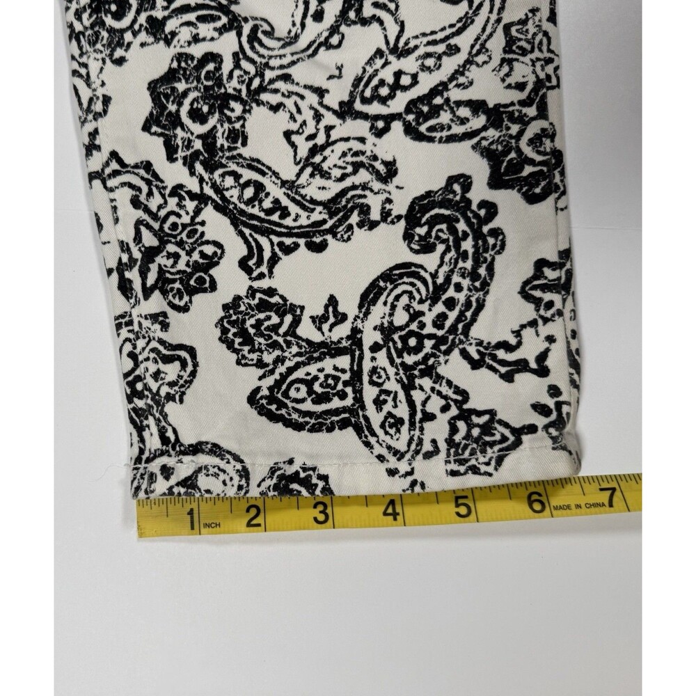 NYDJ Ankle Jeans Womens 10 Paisley Print White Black Stretch Straight Cro - Picture 8 of 9